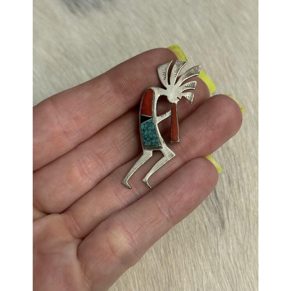 Native American Sterling Silver Kokopelli Pin Turquoise Coral Cathy C. Webster